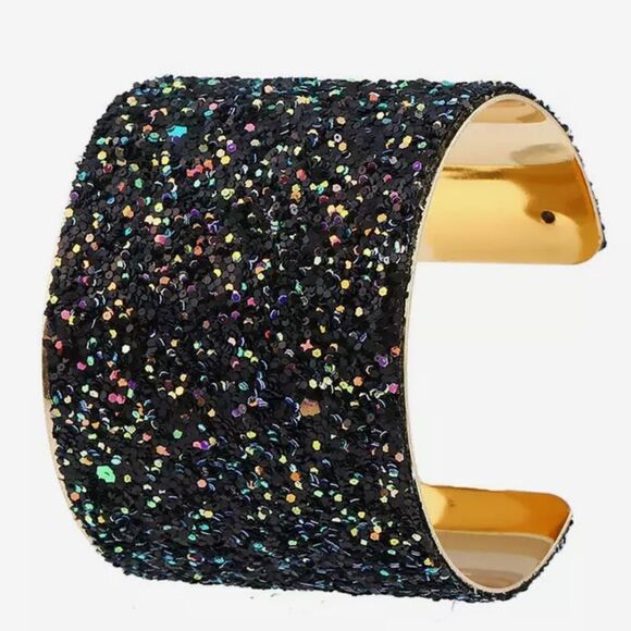 BLACK SEQUIN WIDE BANGLE RESIZABLE - Picture 1 of 1